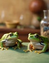 Twin Green Frogs in Harmony AI Generated