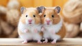 Twin Hamsters on Wooden Backdrop