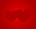 Twin hearts on red background