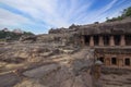 Rani caves of Udayagiri caves complex with cloudy sky, Bhubaneswar, Odisha, India.