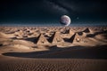 Twin Moons over Desert City with Pyramids Royalty Free Stock Photo