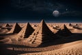 Twin Moons over Desert City with Pyramids Royalty Free Stock Photo