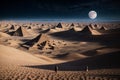 Twin Moons over Desert City with Pyramids Royalty Free Stock Photo