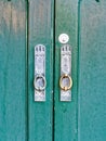 Old Latches on Turquoise Doors