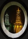 Twin pagoda in Guilin China at night