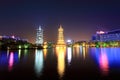 Twin pagodas in guilin at night Royalty Free Stock Photo