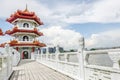 The Twin Pagodas on Jurong Lake, in the Chinese Garden with cloudy sky in Singapore Royalty Free Stock Photo