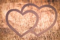 Twin Paper Heart on Wood . Valentines day card Royalty Free Stock Photo