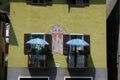 Twin parasols on the balconys