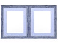 Twin photo frame with space for two pictures or photos. Blue wooden texture.