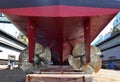 Twin Propeller at stern ship in shipyard.