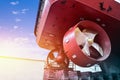 Twin Propeller Close up and Repair Cargo ship in floating dry dock. Royalty Free Stock Photo