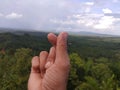 Twin rainbows with extraordinary natural beauty, and God& x27;s grace, the most beautiful views of oil palm plantations Royalty Free Stock Photo