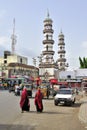 Architectural Twin religious Minar or minarets of masjid on road