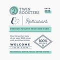 Twin Roosters Barbecue Restaurant Abstract Vector Branding Elements. Decorative Logos, Symbols and Retro Typography