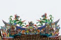 Twin statue of dragons on the roof with white background Royalty Free Stock Photo