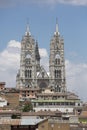 Twin steeples of the Basilica del Voto Nacional in Quito, Ecuador