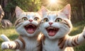 Jubilant Feline Friends Outdoors