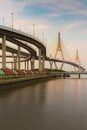 Twin suspension bridge connect to highway interchanged