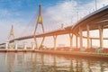 Twin suspension bridge over Bangkok river