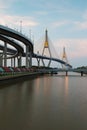 Twin suspension bridged crossing Bangkok river