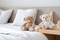 twin teddy bears in a childs room