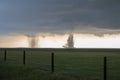 Twin tornadoes churn dirt on the high plains of Colorado.