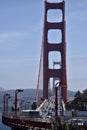 The twin towers of the Golden Gate Bridge looking South towards San Francisco.