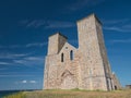 The twin towers of the medieval church at Reculver, Herne Bay, Kent, UK.