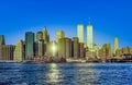 Twin towers in New York in sunset Royalty Free Stock Photo