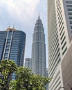 Twin towers Petronas and sky bridge at Mayl 18, 2013, Kuala Lumpur, Malaysia. Royalty Free Stock Photo