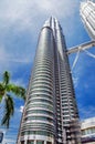 Twin towers Petronas and sky bridge at Mayl 18, 2013, Kuala Lumpur, Malaysia Royalty Free Stock Photo