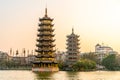 Night view of sun and Moon Twin Towers in Guilin, Guangxi Province, China Royalty Free Stock Photo