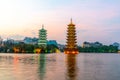 Night view of sun and Moon Twin Towers in Guilin, Guangxi Province, China Royalty Free Stock Photo