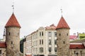 View of Twin towers of Viru Gate in the old town of Tallinn, Estonia Royalty Free Stock Photo