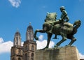 Twin towers and Waldmann statue in Zurich