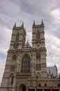 The twin towers of the Westminster Abbey`s western entrance. Royalty Free Stock Photo