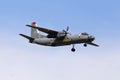 Twin turboprop Antonov AN-30 Ukrainian armed forces aircraft on the blue sky background