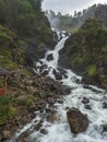 Twin waterfall Latefoss or Latefossen along Route 13, Odda Hordaland County in Norway.