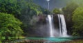 Twin Waterfall Rain Forest In Valley Like A Paradise Garden With Turquoise Green Pond. Royalty Free Stock Photo