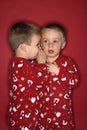 Twin whispering to each other Royalty Free Stock Photo