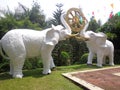 twin white elephants statue