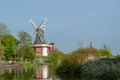 Twin windmills in Greetsiel in spring Royalty Free Stock Photo