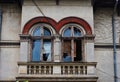 Round Arch Windows on Old Bucharest House, Romania Royalty Free Stock Photo