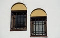 Twin windows on white facade Royalty Free Stock Photo
