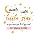 Twinkle twinkle little star text with gold star and moon for girl boy baby shower card invitation