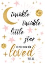 Twinkle twinkle little star text with gold ornament and pink star for girl baby shower card design template Royalty Free Stock Photo