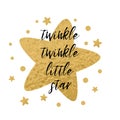 Twinkle twinkle little star text with gold stars for girl baby shower card template Royalty Free Stock Photo