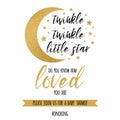 Twinkle twinkle little star text loved with gold star and moon for girl boy baby shower invitation template Royalty Free Stock Photo