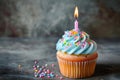 Twinkling Birthday cupcake candle. Generate Ai